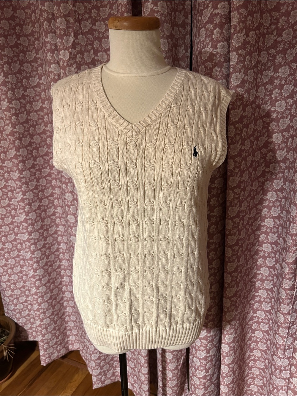 Polo by Ralph Lauren Cream Cable Knit V-Neck Sweater Vest